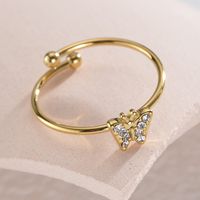 Simple Style Classic Style Butterfly Stainless Steel Plating Inlay Rhinestones 14k Gold Plated Open Rings sku image 2