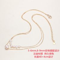 1 Piece Lady Solid Color Beaded Alloy Freshwater Pearl Layered Necklaces main image 2