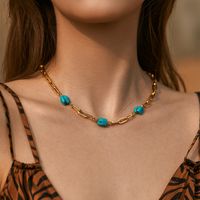 Wholesale Classic Style Streetwear Geometric Turquoise Copper Necklace main image 3