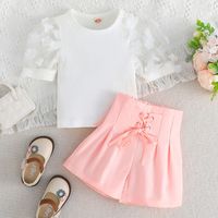 Streetwear Solid Color Flower Cotton Girls Clothing Sets main image 3
