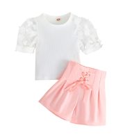 Streetwear Solid Color Flower Cotton Girls Clothing Sets sku image 11