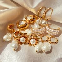 1 Pair Baroque Style C Shape Geometric Flower Plating Imitation Pearl Copper 18k Gold Plated Drop Earrings main image 1