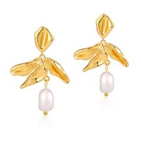 1 Pair Baroque Style C Shape Geometric Flower Plating Imitation Pearl Copper 18k Gold Plated Drop Earrings sku image 12
