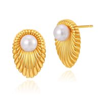 1 Pair Baroque Style C Shape Geometric Flower Plating Imitation Pearl Copper 18k Gold Plated Drop Earrings sku image 7