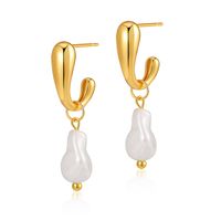 1 Pair Baroque Style C Shape Geometric Flower Plating Imitation Pearl Copper 18k Gold Plated Drop Earrings sku image 9