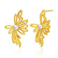 1 Pair Baroque Style C Shape Geometric Flower Plating Imitation Pearl Copper 18k Gold Plated Drop Earrings sku image 5
