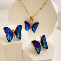 Wholesale Jewelry Glam Luxurious Butterfly Alloy Artificial Gemstones Inlay Earrings Necklace sku image 1