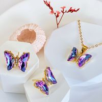 Wholesale Jewelry Glam Luxurious Butterfly Alloy Artificial Gemstones Inlay Earrings Necklace sku image 2