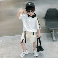 Fashion Color Block Button Cotton Boys Clothing Sets sku image 2