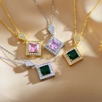Simple Style Square Copper Inlay Zircon Pendant Necklace main image 1
