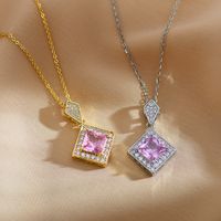 Simple Style Square Copper Inlay Zircon Pendant Necklace main image 6