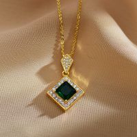 Simple Style Square Copper Inlay Zircon Pendant Necklace main image 3