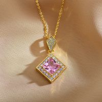Simple Style Square Copper Inlay Zircon Pendant Necklace main image 2