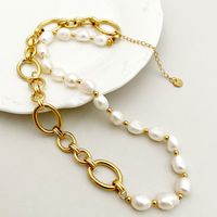 Wholesale Jewelry Simple Style Classic Style Oval 304 Stainless Steel Pearl Gold Plated Plating Necklace main image 3