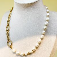 Wholesale Jewelry Simple Style Classic Style Oval 304 Stainless Steel Pearl Gold Plated Plating Necklace sku image 1
