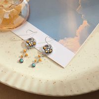 1 Pair Retro Classic Style Oval Water Droplets Tassel Enamel Inlay Alloy Turquoise Resin Earrings main image 7