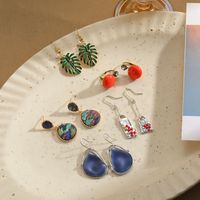 1 Pair Vintage Style Leaf Water Droplets Enamel Inlay Alloy Natural Stone Shell Drop Earrings main image 1