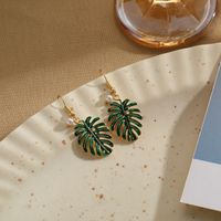 1 Pair Vintage Style Leaf Water Droplets Enamel Inlay Alloy Natural Stone Shell Drop Earrings main image 4