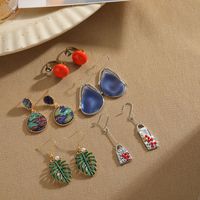 1 Pair Vintage Style Leaf Water Droplets Enamel Inlay Alloy Natural Stone Shell Drop Earrings main image 6