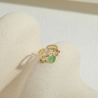 Elegant Sweet Heart Shape Copper Plating Inlay Opal Zircon 14k Gold Plated Open Rings main image 6