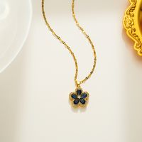 Ig Style Lady Flower Titanium Steel Inlay Zircon Pendant Necklace sku image 3