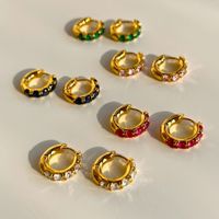 1 Pair Shiny Round Plating Inlay Copper Zircon 18K Gold Plated Hoop Earrings main image 1