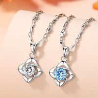 Elegant Luxurious Four Leaf Clover Sterling Silver Plating Inlay Zircon White Gold Plated Pendant Necklace main image 1