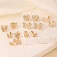 1 Pair Elegant Sweet Swan Flower Butterfly Plating Inlay 304 Stainless Steel Copper Zircon Gold Plated Ear Studs main image 2