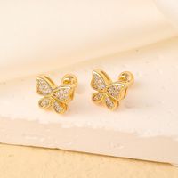 1 Pair Elegant Sweet Swan Flower Butterfly Plating Inlay 304 Stainless Steel Copper Zircon Gold Plated Ear Studs sku image 4