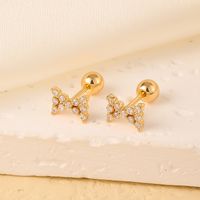 1 Pair Elegant Sweet Swan Flower Butterfly Plating Inlay 304 Stainless Steel Copper Zircon Gold Plated Ear Studs sku image 5