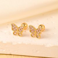 1 Pair Elegant Sweet Swan Flower Butterfly Plating Inlay 304 Stainless Steel Copper Zircon Gold Plated Ear Studs sku image 6
