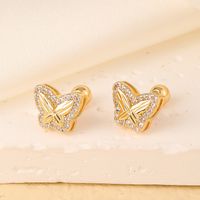 1 Pair Elegant Sweet Swan Flower Butterfly Plating Inlay 304 Stainless Steel Copper Zircon Gold Plated Ear Studs sku image 7