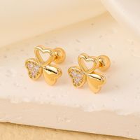 1 Pair Elegant Sweet Swan Flower Butterfly Plating Inlay 304 Stainless Steel Copper Zircon Gold Plated Ear Studs sku image 2