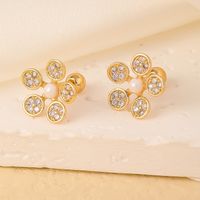 1 Pair Elegant Sweet Swan Flower Butterfly Plating Inlay 304 Stainless Steel Copper Zircon Gold Plated Ear Studs sku image 3
