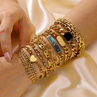Retro Solid Color Stainless Steel Plating Inlay Zircon Gold Plated Bracelets main image 1