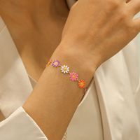 Copper 14K Gold Plated Cute Sweet Pastoral Flower Daisy Enamel Bracelets main image 4