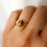 Retro Oval Stainless Steel Plating Inlay Agate 18k Gold Plated Rings main image 3