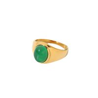 Retro Oval Stainless Steel Plating Inlay Agate 18k Gold Plated Rings main image 5