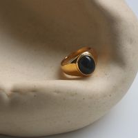 Retro Oval Stainless Steel Plating Inlay Agate 18k Gold Plated Rings sku image 1
