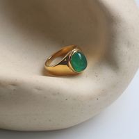 Retro Oval Stainless Steel Plating Inlay Agate 18k Gold Plated Rings sku image 6