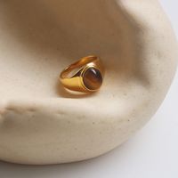 Retro Oval Stainless Steel Plating Inlay Agate 18k Gold Plated Rings sku image 12