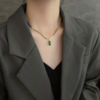 304 Stainless Steel 18K Gold Plated Elegant Retro Plating Inlay Square Artificial Rhinestones Pendant Necklace main image 3