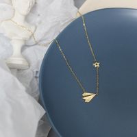 304 Stainless Steel 18K Gold Plated Modern Style Plating Pentagram Airplane Pendant Necklace main image 3