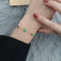 304 Stainless Steel 18K Gold Plated Elegant Plating Inlay Rectangle Artificial Rhinestones Bracelets Necklace main image 3