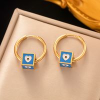 1 Pair Artistic Square Heart Shape Eye Enamel Plating 304 Stainless Steel 18K Gold Plated Hoop Earrings sku image 4
