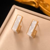 1 Pair Elegant Heart Shape Rectangle Plating 304 Stainless Steel Acrylic 18K Gold Plated Ear Studs main image 5