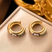 1 Pair Modern Style Devil'S Eye Enamel Plating 304 Stainless Steel 18K Gold Plated Hoop Earrings main image 3