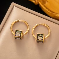 1 Pair Modern Style Devil'S Eye Square Enamel Plating 304 Stainless Steel 18K Gold Plated Hoop Earrings main image 1