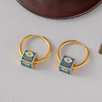 1 Pair Modern Style Devil'S Eye Square Enamel Plating 304 Stainless Steel 18K Gold Plated Hoop Earrings main image 2