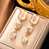 1 Pair Elegant Glam Square Water Droplets Plating Inlay 304 Stainless Steel Artificial Rhinestones 18K Gold Plated Drop Earrings main image 5